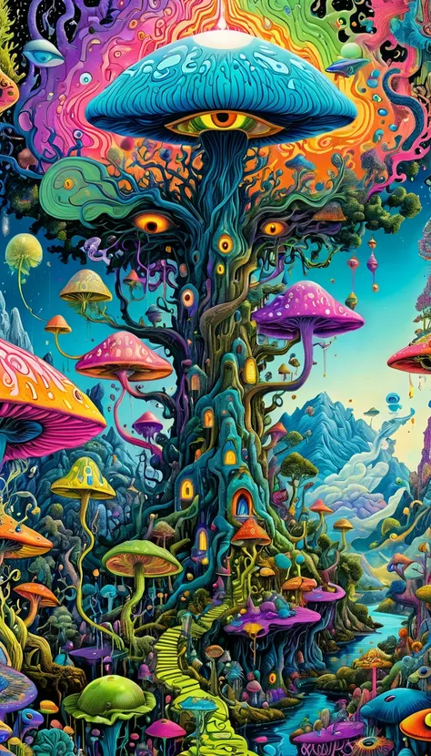 A painting，Filled with many nervous systems, Hierarchical Action Graph，Asymmetrical composition，Psychedelic surrealist art, Estero and Mumford and Alex Gray, Psychedelic illustration, Ultra-detailed fantasy art, Ultra-forward art-details, Psychedelic Art品,...