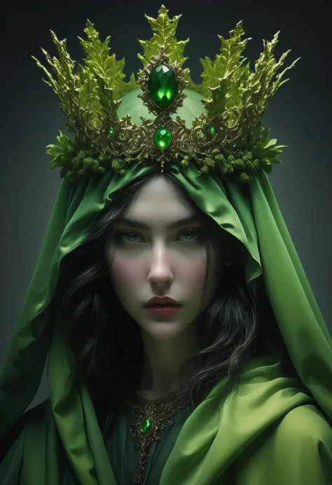 the man in the costume in an ad for topshop carries a green crown, in the style of conceptual sculptures, baroque chiaroscuro, g...