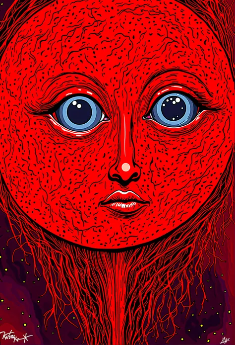 zdzislaw beksiński, red moon and big eyes