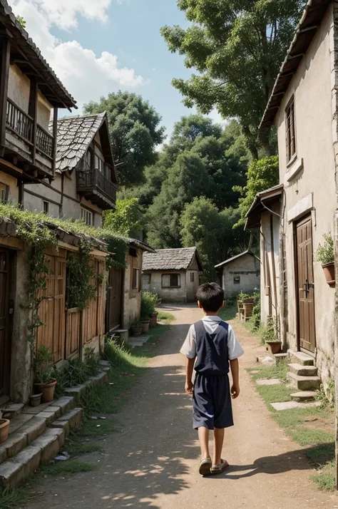 Introduction to the Village:Show the quaint village where the protagonist lives.Introduce the protagonist as a kind-hearted but impoverished young boy.