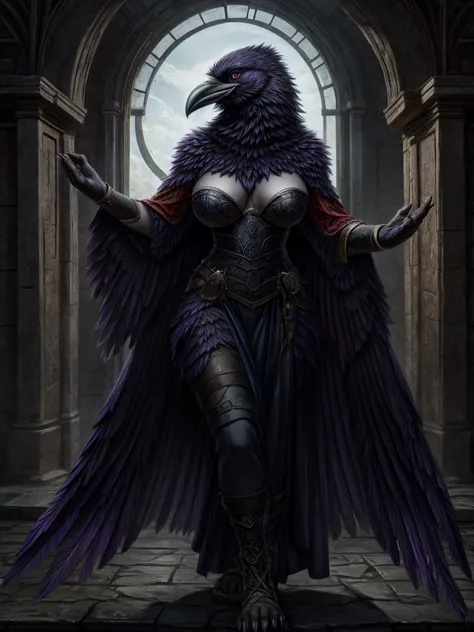 Woman  Raven and  breast full body 