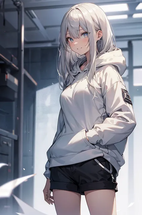 Concept Art, white Background, simple Background, White hair, Silver gradient hair , Composite cloth, Virtual YouTuber, best quality, masterpiece, Dynamic Angle, , cowboy_shooting, Watching_Back, grab, girl,Miss,woman, young,20 years old, , Hair Flip, Silv...