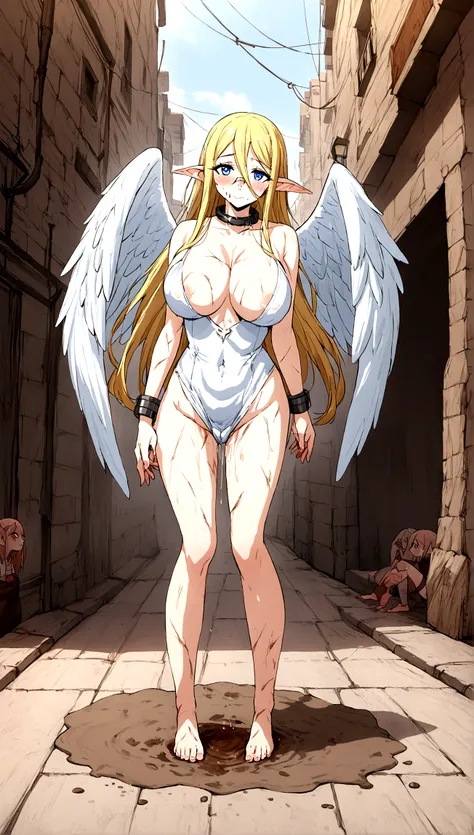 Anime. 1 Girl. Cute girl. Angel. Slave. Blonde. Long hair. Blue eyes. Beautiful eyes. Perfect eyes. Expressive eyes. Ideal face. Beautiful nose. Snotty nose. 16 years. Big breasts. Beautiful breasts. Pointy ears. She got sick. She has allergies. She has a ...