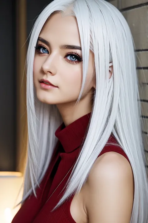 Anime girl with white hair and red eyes 