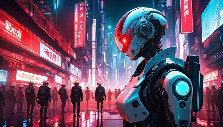 Exquisite illustrations with imaginative cyberpunk surrealist photograph.The story depicts a police android searching for criminals in the future.Androids are like androids made from mannequins.The body is The whole body is organic and white translucent.Th...