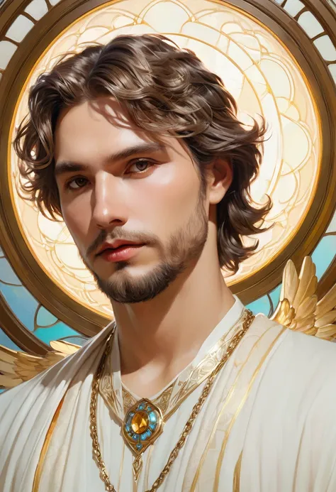 Close up shot of a male angel, morality & morality, Face, fantasy, complex, elegant, highly moralityetailemorality, moralityigital painting, Art Station, Concept Art, Smooth, Clear focus, illustration, art by artgerm anmorality greg rutkowski anmorality al...