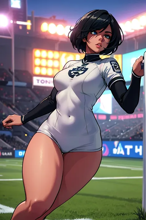 a woman, yorha 2p, soccer outfit, argentina soccer player uniform, detailed face, beautiful detailed eyes, beautiful detailed li...