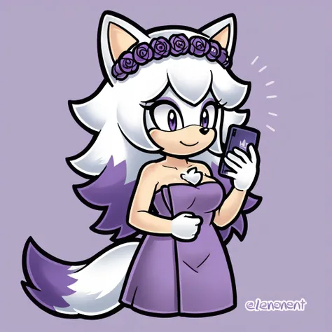 (score_9, score_8_up, 2d), sonic (series), anthro wolf girl, female, athletic body, white hair, fluffy hair, white body fur, chest fluff, long tail, fluffy tail, white muzzle, bangs, purple eyes, purple eyeshadow, oval eyes, medium breasts, wrapped in towe...