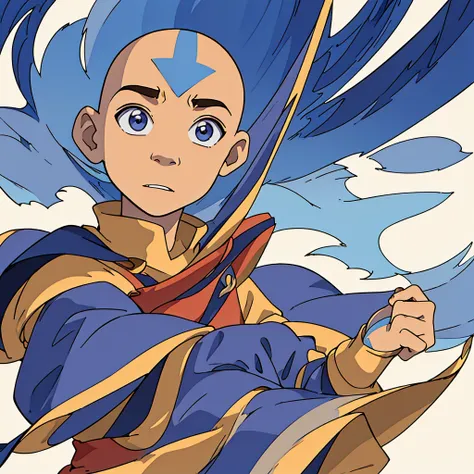 (best quality, masterpiece, colorful,highest detailed), (aang_avatar),solo, , aang_avatar, male, bald, dynamic, floating in the ...