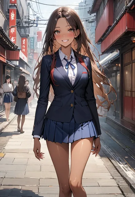 ((masterpiece,Highest quality:1.3,best quality illustration,realistic)),cowboy shot,独奏,1woman,(Mature Japan beauties)、brown hair,long hair,center parted bangs,brown eyes,gorgeous eyes,((very small head:1.3)),blush,smile,((very long body:1.2,skinny)),medium...