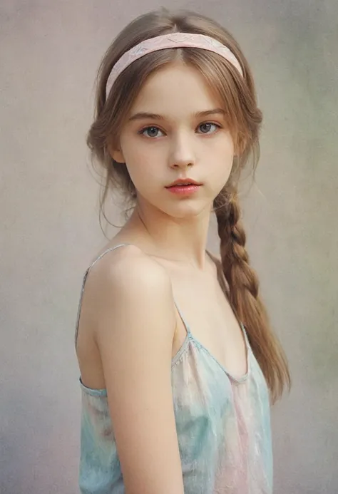 (кинематографическое фfromо:1.3) from (фfromо до бедер:1.3),(skinny:1.3) beautiful 12 year old girl, (complex light brown hair),...