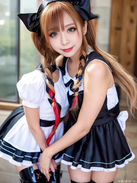 Super sexy and super cute Japan girl、Twin tails、Harley Quinn Makeup、Maid clothes、Black bootine system