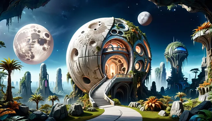 pandora land city, giant moon,