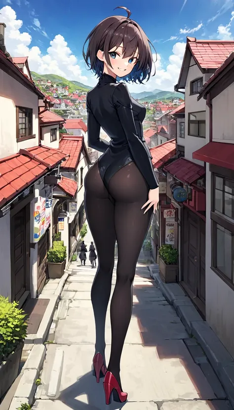 masterpiece, best quality, highly detailed, high quality, very_high_resolution, large_filesize, full color, 1girl, full body, full-length figure, standing, picture only, looking at viewer, make the eyes the same shape and color on both sides, nsfw, street,...