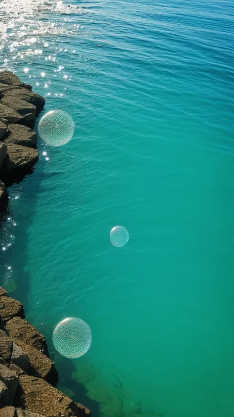 A large number of small bubbles in the water