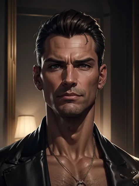 (best quality), 1boy, Male, mature male, 46 years old, miguel ohara, tanned skin, dark brown hair, short hair, hair slicked back, strands over eye, slightly wavy hair, brown eyes, perfect eyes, supervillain costume, masked villain, muscular, handsome, high...