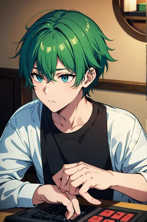 boy green hair gamming