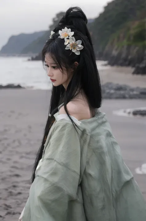 masterpiece,best quality,naga,Solitary, hair, on the beach, hair