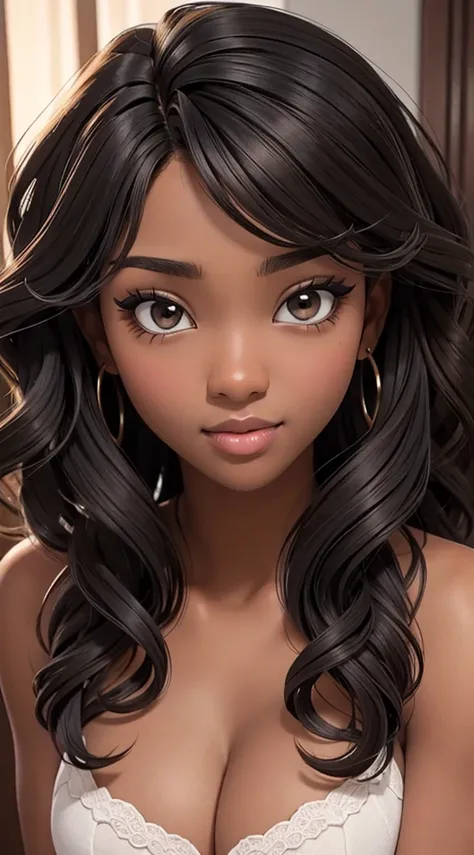 (masterpiece, best quality), deep ebony 1girl, beautiful face, wavy hair