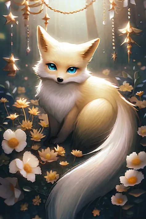 ((Лучшее качество)), ((шедевр)), (подробный), A fox with flowers