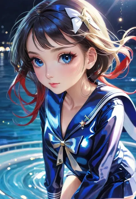 a super beautiful girl in a shiny sailor suit