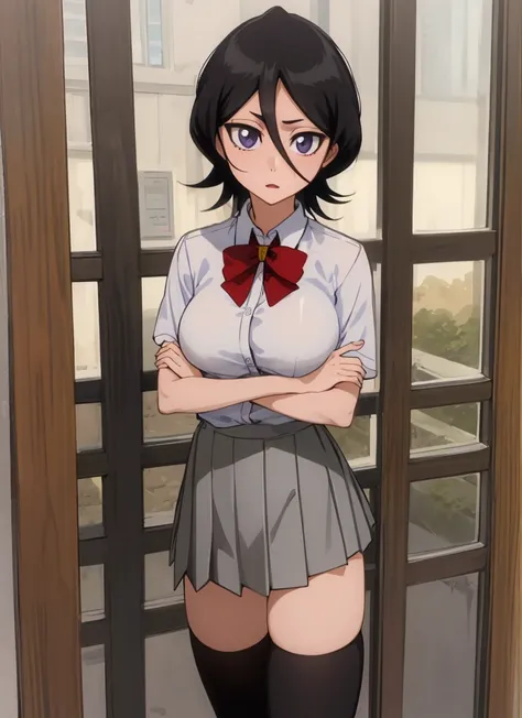 ((best quality)), ((highly detailed)), masterpiece, , (1girl), perspective distortion, cowboy shot, ((wide shot)), rukia, black ...