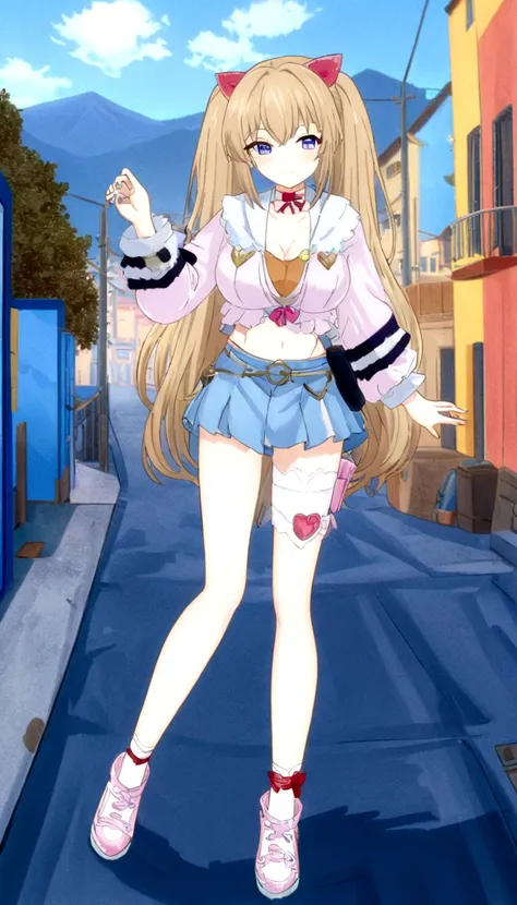 anime girl in a short skirt and jacket walking down a street, my dress up darling anime, fashion gameplay screenshot, anime barb...