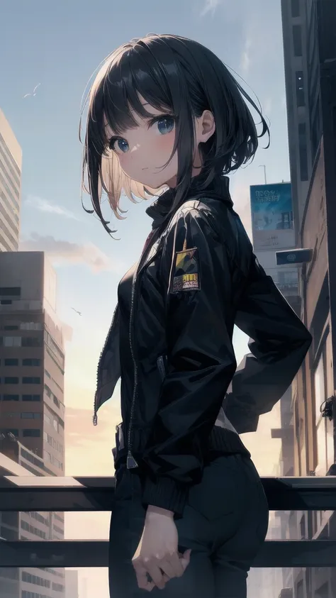 Ninja... Cool and... fast.！Best ninja quality, Anime Moe Art Style,Best Anime 8K Konachan Wallpaper,Amazing anime 8k,Perfect Anatomy, (Please draw a picture of a ninja girl looking down on the city from a rooftop..)From above at an angle,Overhead Angle,bre...