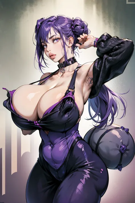 1girls bikini breasts curvy female female only goth goth girl goth slut large breasts purple eyes purple hair solo swimsuit voluptuous