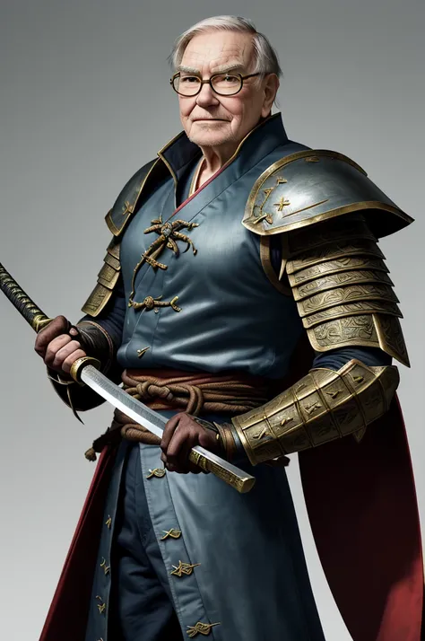 Highest quality，High resolution，((Warren Edward Buffett)) ，America，Kenshiro，Fist of the North Star，samurai，One person，warrior，（black_coat），kimono，Fumaru，Armor，male，One personで，Middle Age，（face_Wrinkles），Swordsman，strongest，Anime Style，(Limbs)，(Full Finger)...