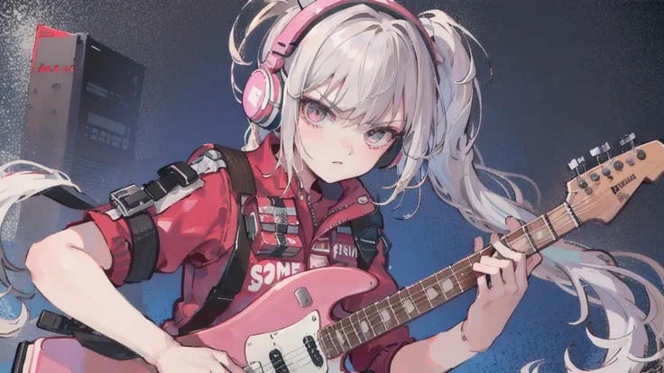 night, One Girl, Headphones, guitar, Angry face, 