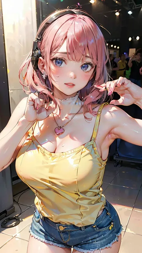 (Masterpiece, BestQuality:1.3), (ultra detailed:1.2), (hyperrealistic:1.3), (RAW photo:1.2), High detail RAW color photo, professional photograph, (Photorealistic:1.4), (realistic:1.4), (Pink Hair:1.5), professional lighting, perfect anatomy, (Big Breasts:...