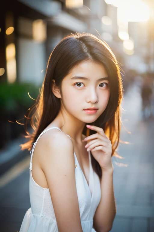 lens: 135mm f1.8,(Highest quality),(Tabletop:1.1), (A cute and beautiful 14-year-old Japanese girl),  (Moist lips), Narrow eyes, double eyelid,Delicate clavicle,Flat Chest,Shortcuts,
 (Let me&#39;Let&#39;s take another look), (close:1.4),  shame, A faint s...