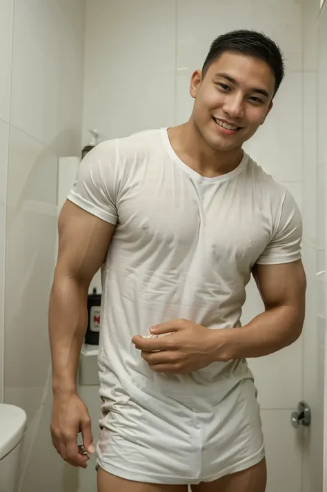 ((Highest quality, 8K, Masterpiece: 1.3))、Thailand Laos Burma Asia, Thai man, A handsome Asian rugby player with short hair, a muscular beard, and big muscles., １A man who has、 yo、Good appearance、Beautiful nose、smile、 Detailed eyes and face、beautiful light...