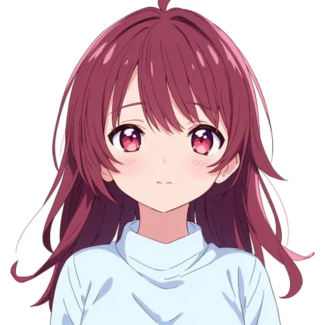 anime girl with simple hair and red eyes in white shirt, anime moe artstyle, anime visual of a cute girl, cute natural anime fac...