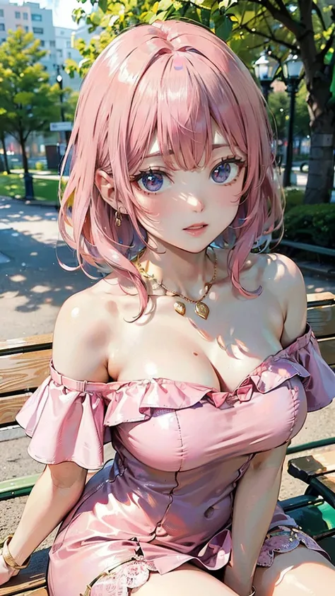 (Masterpiece, BestQuality:1.3), (ultra detailed:1.2), (hyperrealistic:1.3), (RAW photo:1.2), High detail RAW color photo, professional photograph, (Photorealistic:1.4), (realistic:1.4), (Pink Hair:1.5), professional lighting, perfect anatomy, (Big Breasts:...