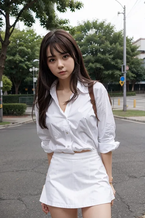 cute anime girl wearing white shirt without skirt