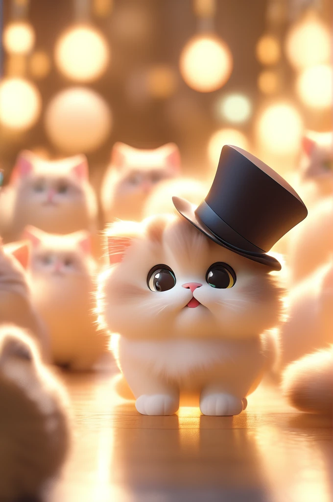 cinematic film still Cute puffy Cats, HD, 3d, . shallow depth of field, vignette, highly detailed, high budget, bokeh, cinemascope, moody, epic, gorgeous, film grain, grainy, Victorian, top hat