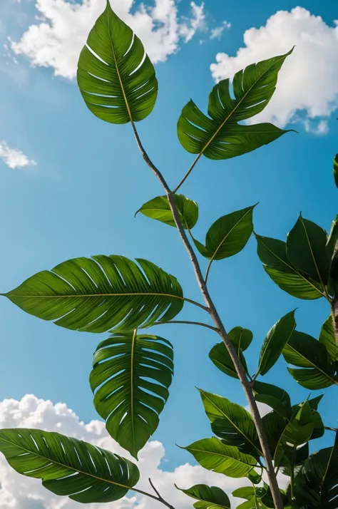 Create some real leaves with a sky background so that the majority of the image is a plant