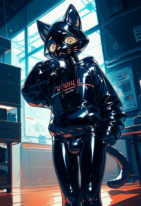 Highest quality, Highest quality, High quality illustrations, masterpiece, Ultra-high resolution, Detailed Background, Games Room, Absurd, Perfect Anatomy, performance, Good lighting, Shadows in the movies(kemono, Furry PersonifiCation), Cat, Dark Skin, Ru...