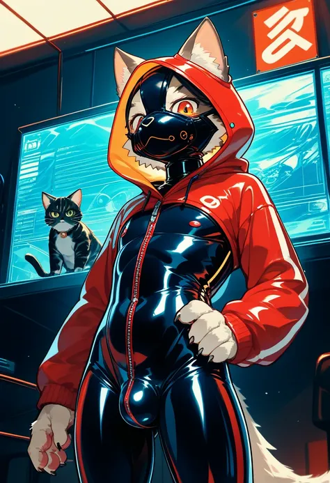 Highest quality, Highest quality, High quality illustrations, masterpiece, Ultra-high resolution, Detailed Background, Games Room, Absurd, Perfect Anatomy, performance, Good lighting, Shadows in the movies(kemono, Furry PersonifiCation), Cat, Dark Skin, Ru...