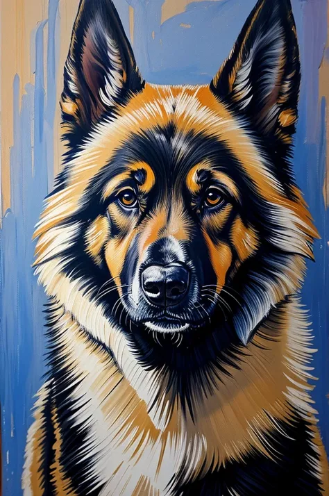 painting of a german shepherd dog thick layered strokes of paint on canvas