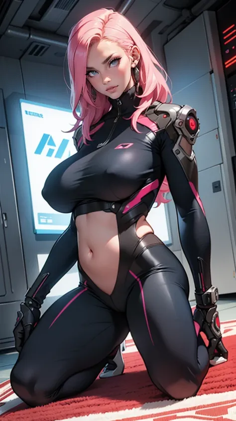 milf, woman in a futuristic suit, high-detailed face, great, mom, tomboy, very big chest, (milf), mature face, (mature woman), traje cibernIt istico, anime girl wearing tight suit, milificação, elegant body, focus on the navel, mitts, aretes, Science ficti...