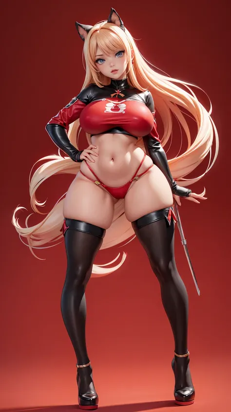 ((full_body))、Woman、red_background、big_breasts、Detailed、POP、vivid、pose、underboob、タンクトップ、ノースリーブ