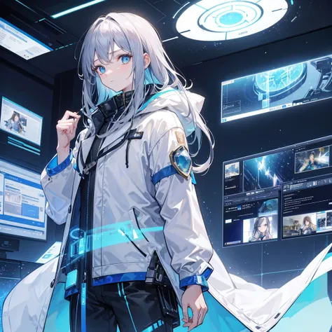 "Future Inventor"
Title: "Future Inventor"
Theme: Future science and art fusion
Background: High-tech laboratory. The walls are lined with hologram displays and futuristic technology.
Protagonist: A modern-day Leonardo da Vinci. He is wearing a white coat,...