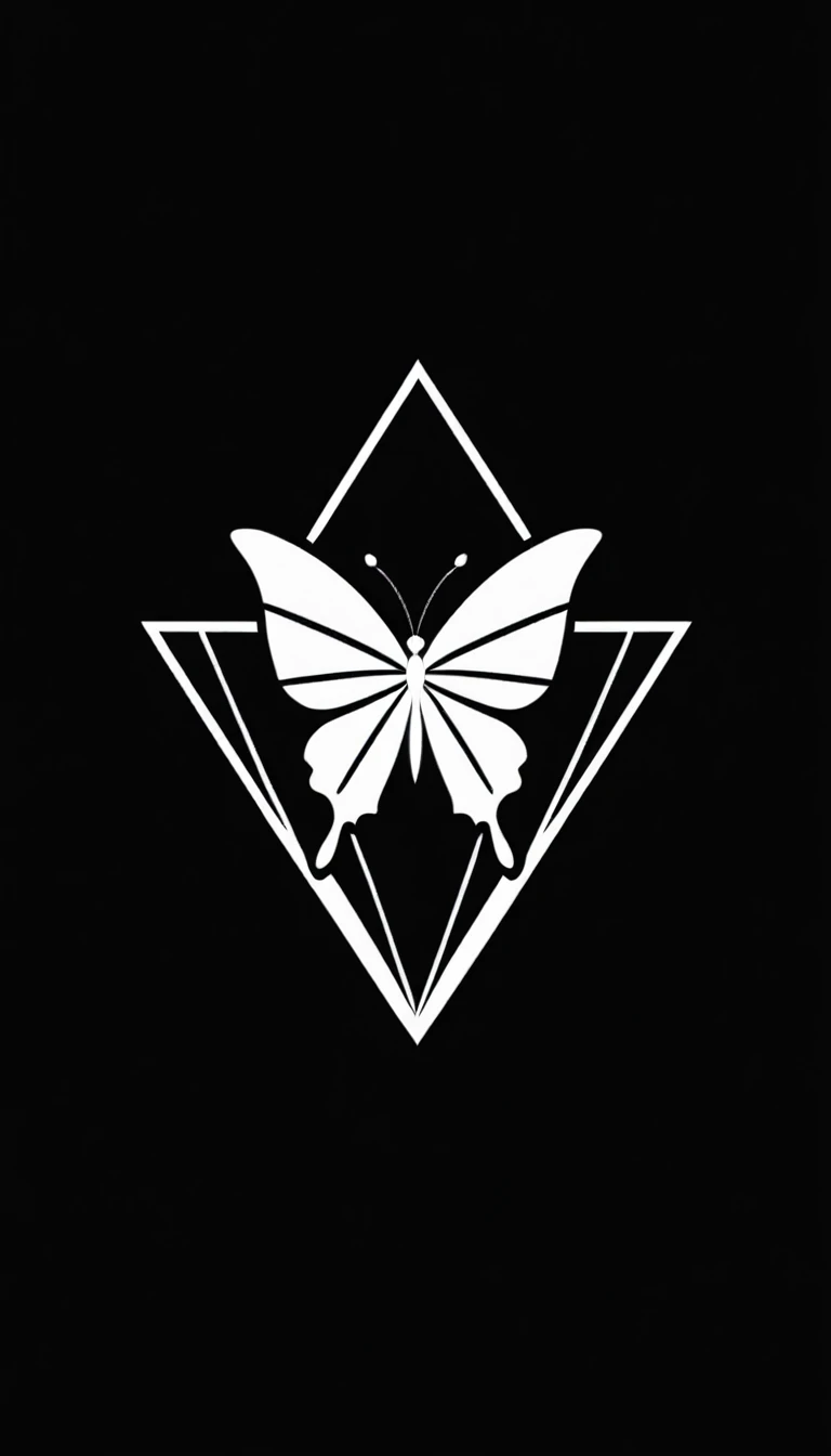 Basic black and white logo of a diamond in the shape of a butterfly, geometric, moderno, as a vector, minimalistic