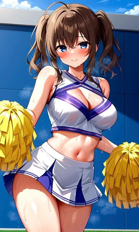 1girl, cute, cheerleader, sweaty, (cutout clothes)