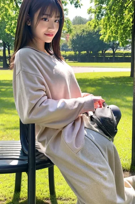 Girl sitting at park. 