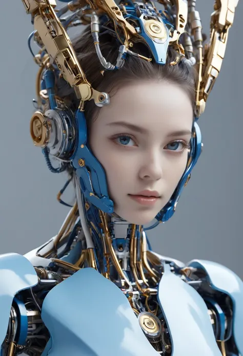 (masutepiece, Humanoid robot with complex machinery:1.3), (Captivating depiction of human-shaped robot figures:1.2),Beautie、 (Meticulously crafted to showcase the fusion of technology and aesthetics:1.2), (The body of the robot consists entirely of complex...