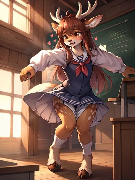 deer girl , school cloth , Realistic deer ankle joints , curtsy , Heart pounding , It wont stop anymore